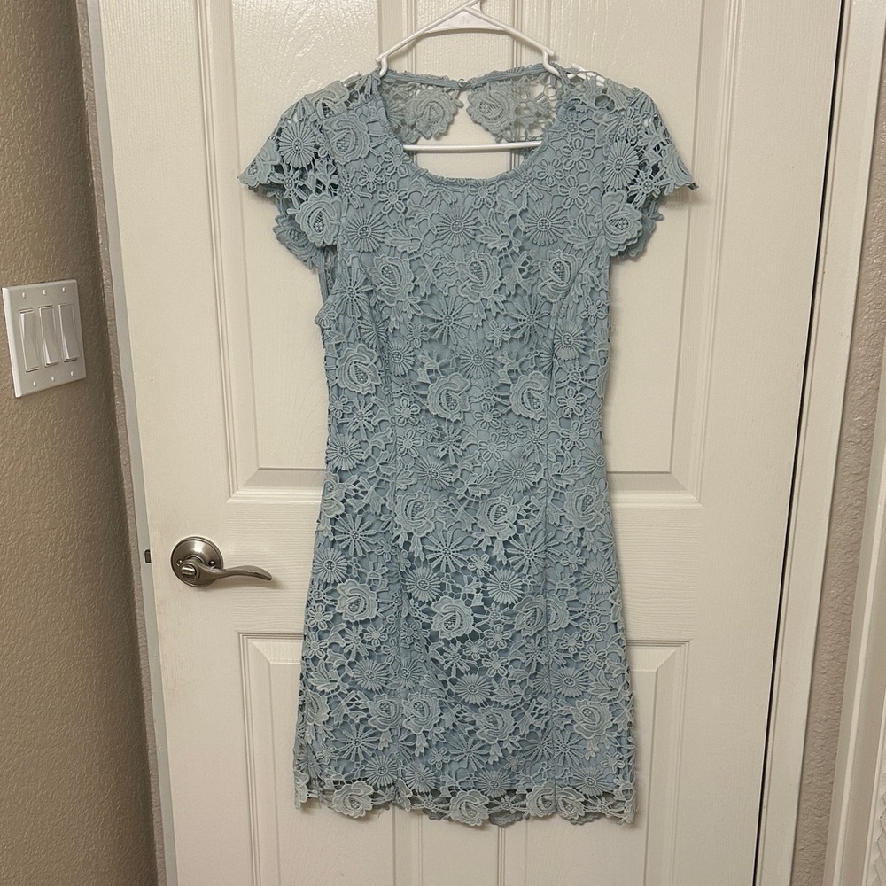 Lulu's Light Blue Lace Mini Dress